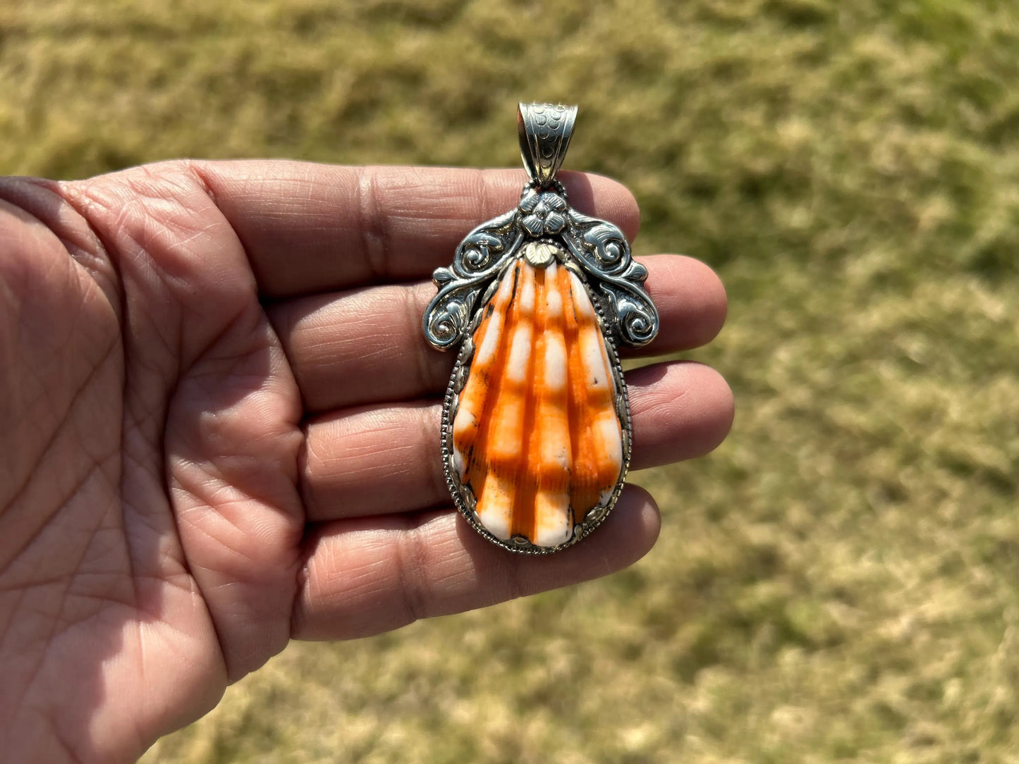 Spiny Oyster Handcrafted Tibetan Silver Pendant, Nature Crafted, Desert Sea Gem, Oceanic Ornament, Ocean Jewel, Ocean Inspired Jewelry