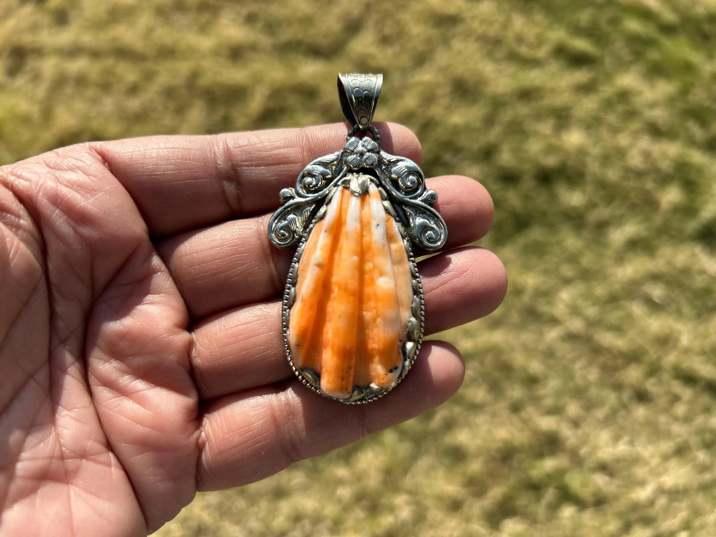Spiny Oyster Handcrafted Tibetan Silver Pendant, Nature Crafted, Desert Sea Gem, Oceanic Ornament, Ocean Jewel, Ocean Inspired Jewelry