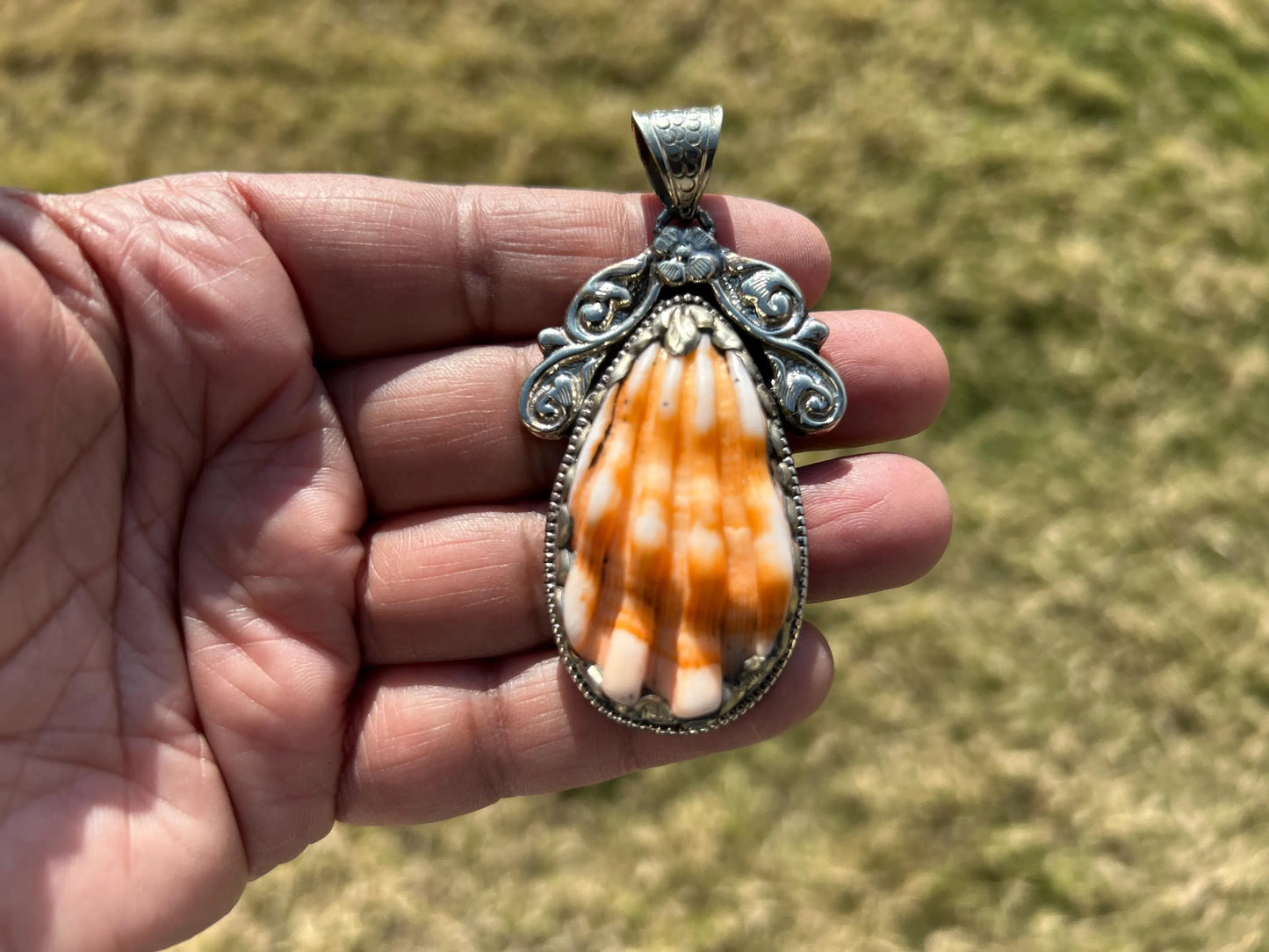 Spiny Oyster Handcrafted Tibetan Silver Pendant, Nature Crafted, Desert Sea Gem, Oceanic Ornament, Ocean Jewel, Ocean Inspired Jewelry