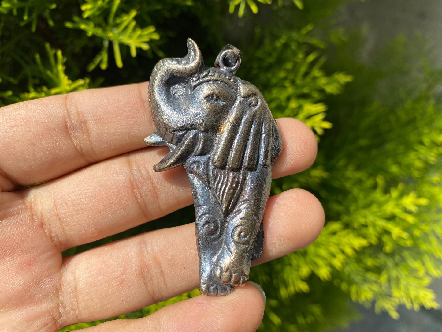 Carved Elephant in Tibetan Silver Overlay Pendant, Spirit Animal Gift, Animal Lover's Jewelry, Daily Wear, Unisex Pendant.