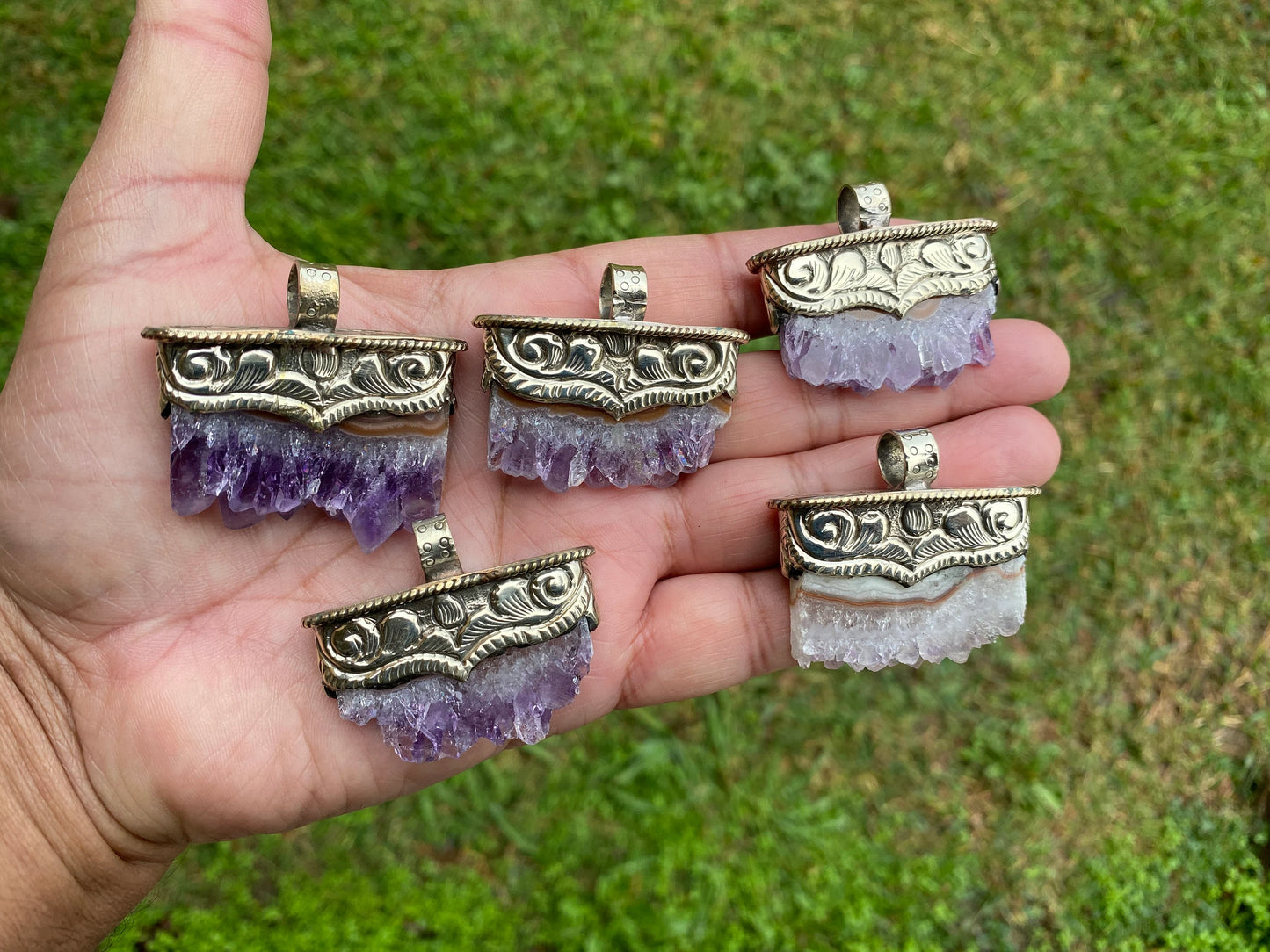 Stalactite Slice Natural Amethyst Tibetan Silver Pendant, Amethyst Slice Pendant, Druzy Crystal Edged Jewelry, Boho Pendant, Earthy Pendant