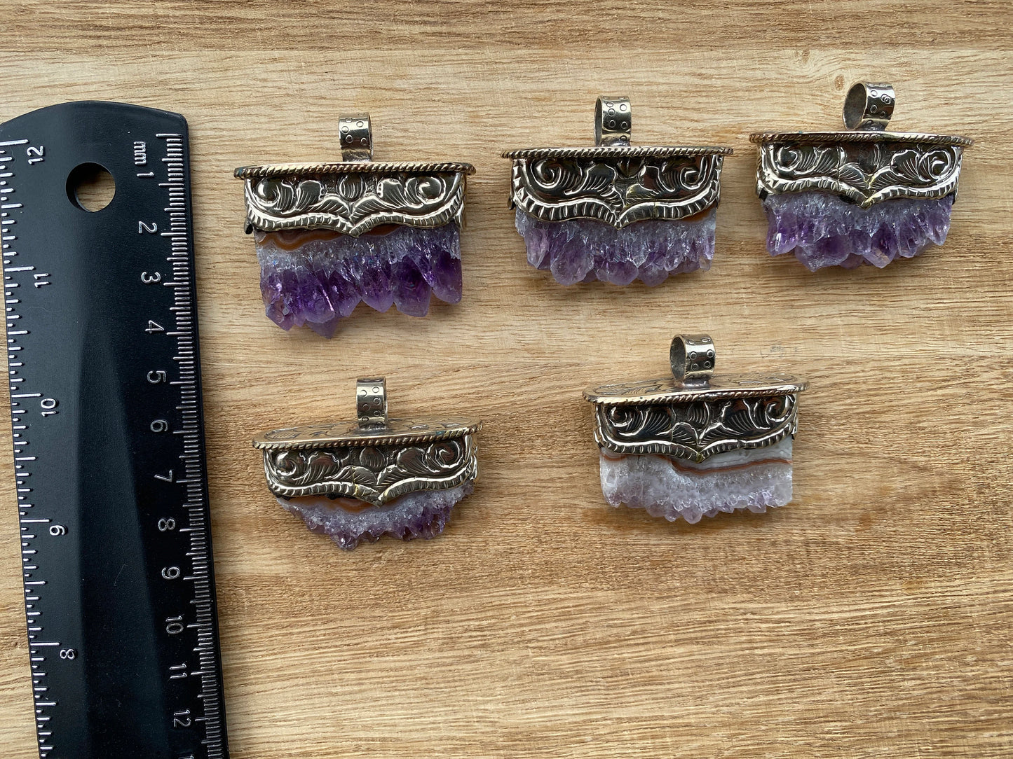 Stalactite Slice Natural Amethyst Tibetan Silver Pendant, Amethyst Slice Pendant, Druzy Crystal Edged Jewelry, Boho Pendant, Earthy Pendant