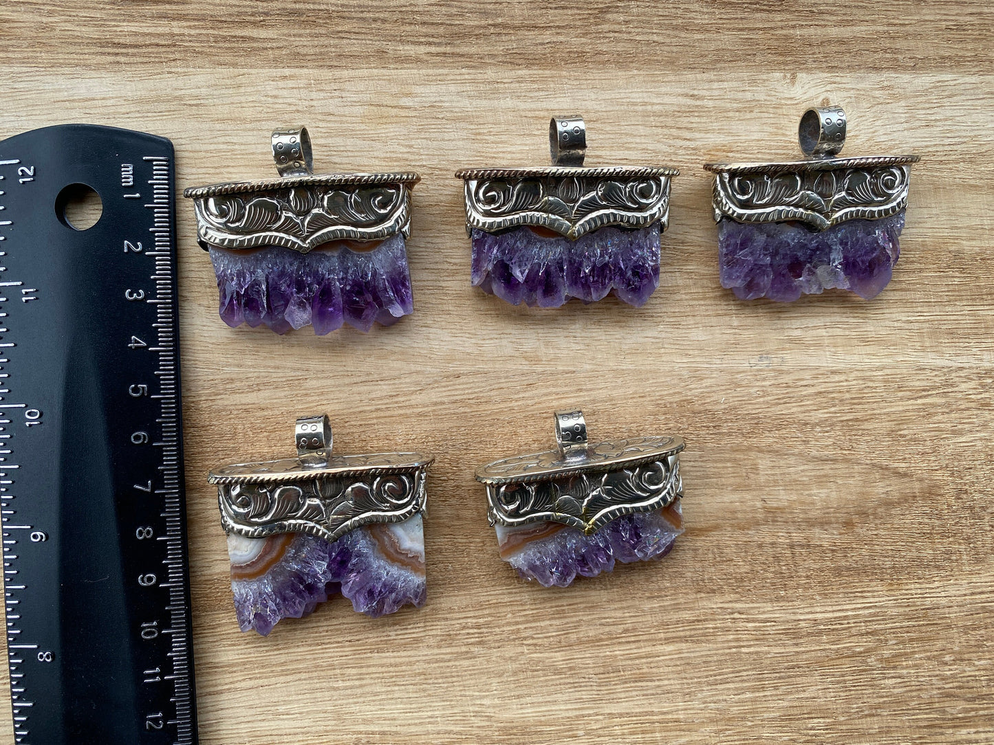 Stalactite Slice Natural Amethyst Tibetan Silver Pendant, Amethyst Slice Pendant, Druzy Crystal Edged Jewelry, Boho Pendant, Earthy Pendant