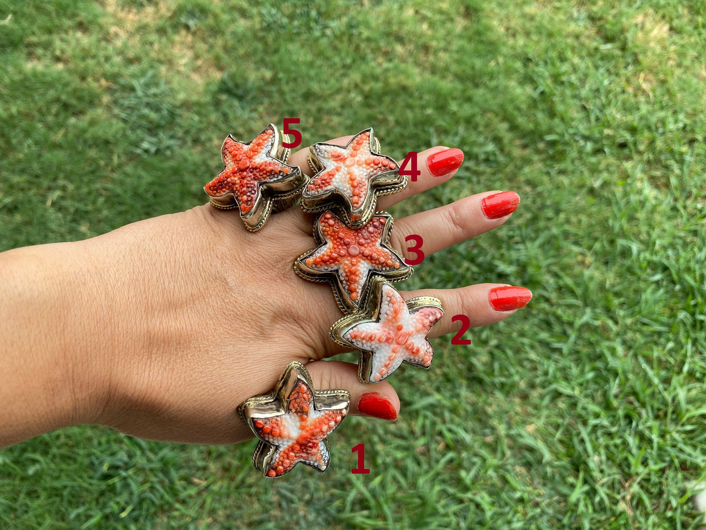 Starfish Adjustable Ring, Spiny Oyster Shell Tibetan Silver, Starfish Designs Jewelry, Southwest Ring, Statement Ring, Native American Style
