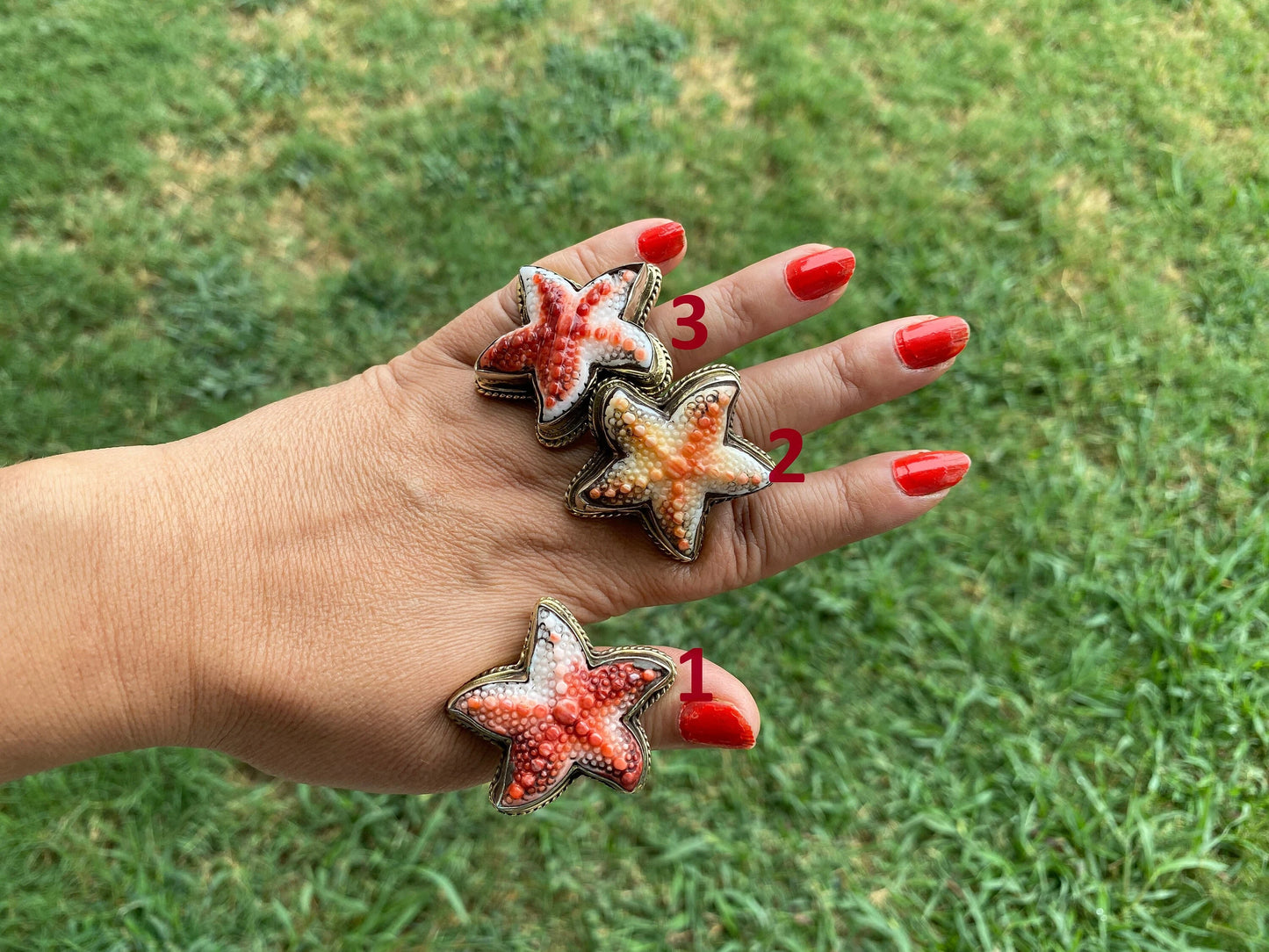 Starfish Adjustable Ring, Spiny Oyster Shell Tibetan Silver, Starfish Designs Jewelry, Southwest Ring, Statement Ring, Native American Style
