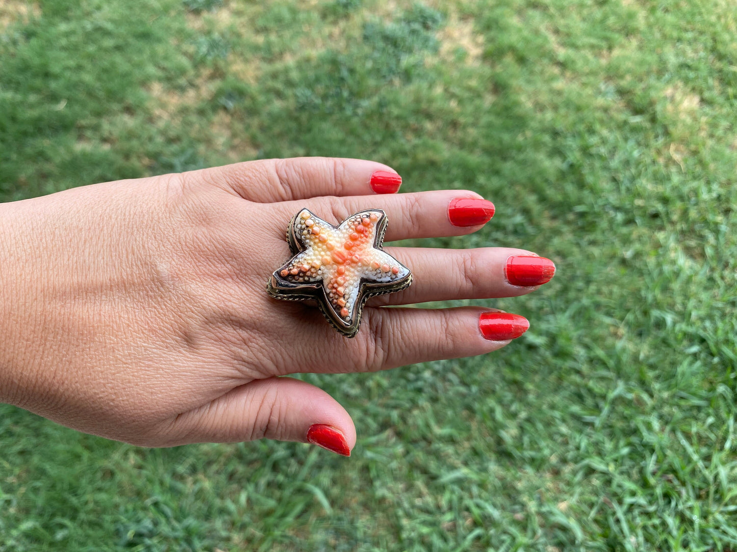 Starfish Adjustable Ring, Spiny Oyster Shell Tibetan Silver, Starfish Designs Jewelry, Southwest Ring, Statement Ring, Native American Style