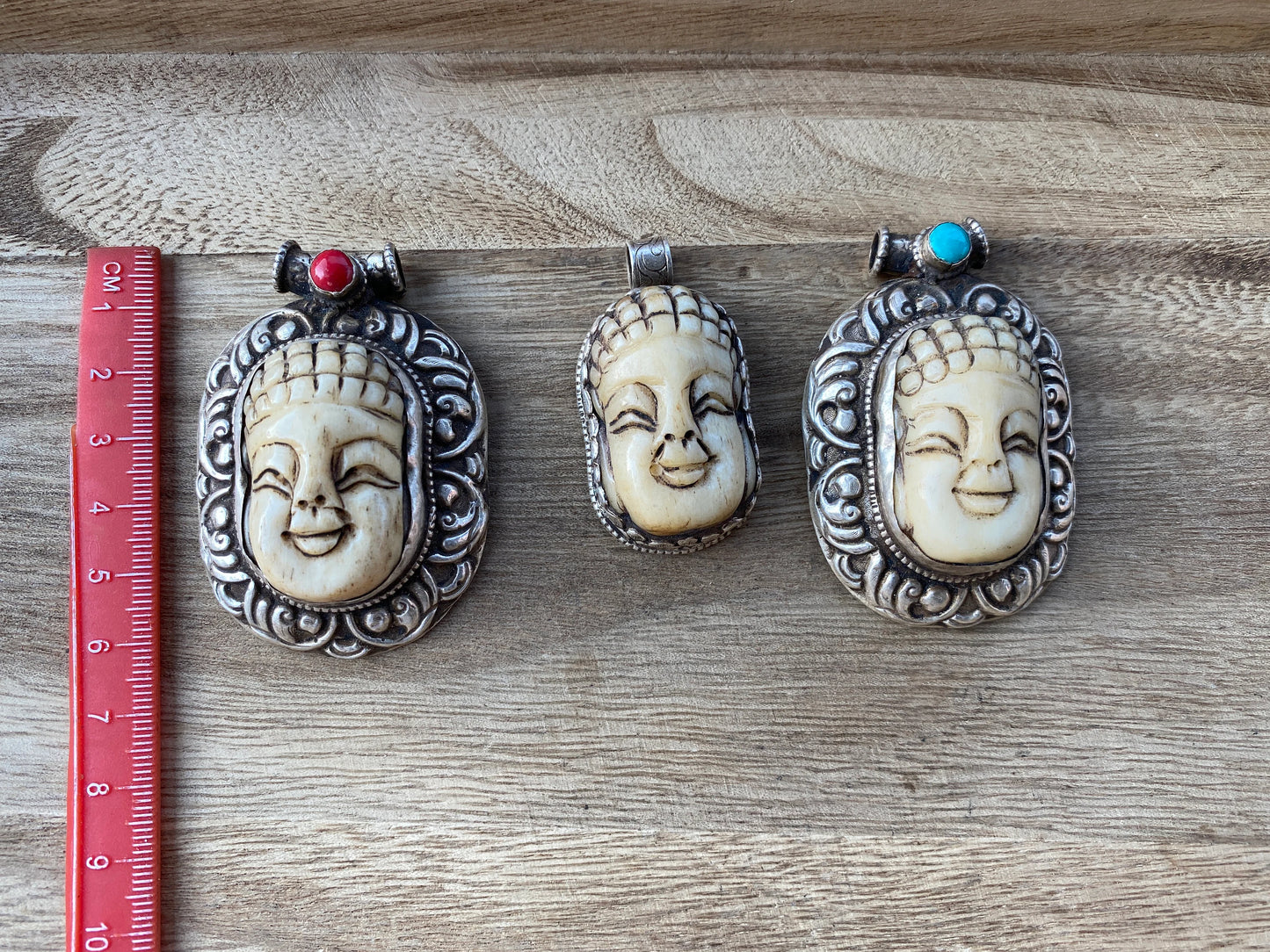 Sterling Silver Buddha Head Pendant,Buffalo Bone Carved Buddha, Tibetan Pendant, Unique Design,Unusual,Ethnic Tribe Jewelry,Jewelry Supplies