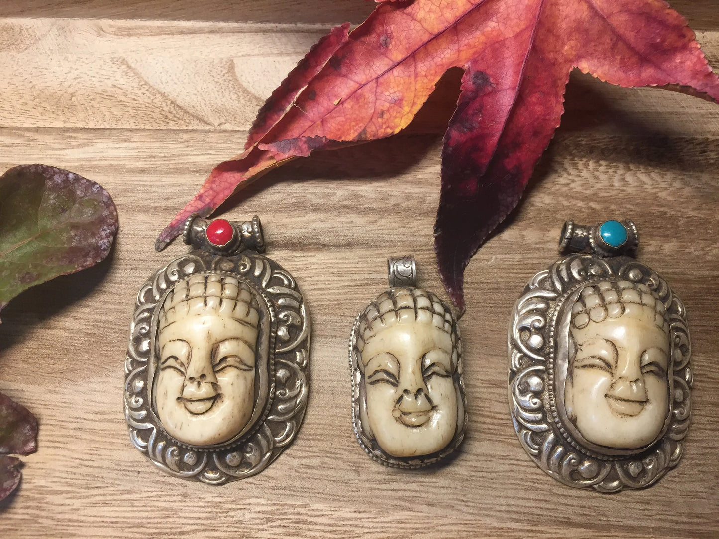 Sterling Silver Buddha Head Pendant,Buffalo Bone Carved Buddha, Tibetan Pendant, Unique Design,Unusual,Ethnic Tribe Jewelry,Jewelry Supplies