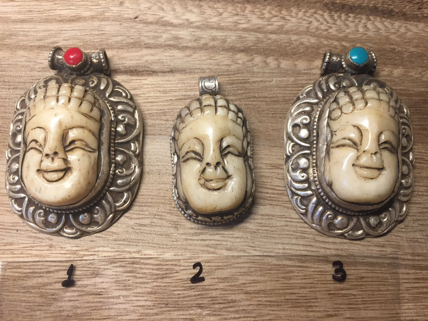 Sterling Silver Buddha Head Pendant,Buffalo Bone Carved Buddha, Tibetan Pendant, Unique Design,Unusual,Ethnic Tribe Jewelry,Jewelry Supplies