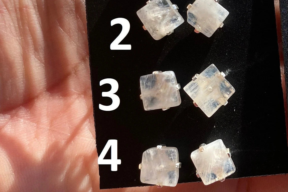 Tiny Raw Rainbow Natural Moonstone Gemstone Stud Earrings, Sterling Silver Earrings, Prong Stud Earring, Crystal Stud, June Birthstone