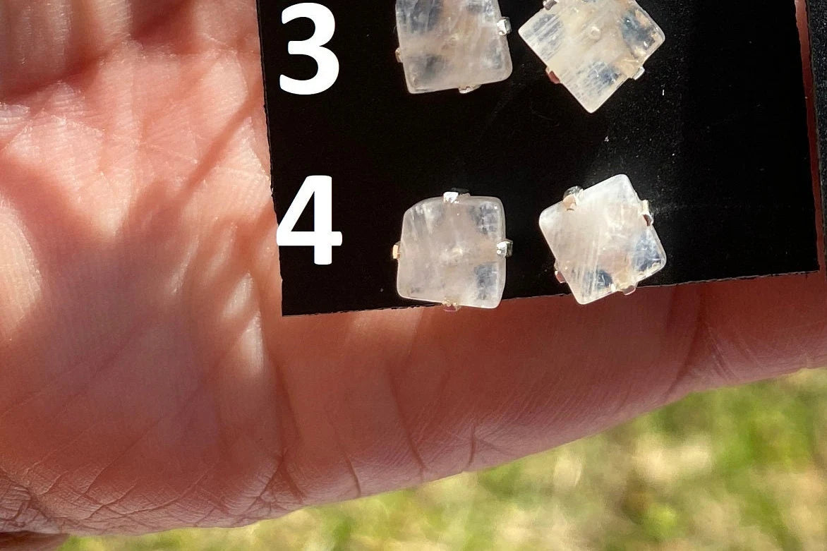 Tiny Raw Rainbow Natural Moonstone Gemstone Stud Earrings, Sterling Silver Earrings, Prong Stud Earring, Crystal Stud, June Birthstone