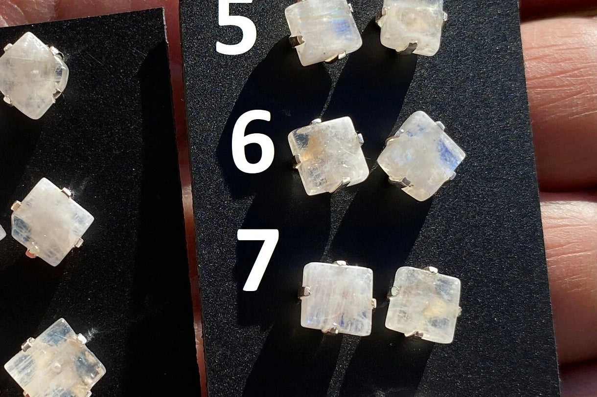 Tiny Raw Rainbow Natural Moonstone Gemstone Stud Earrings, Sterling Silver Earrings, Prong Stud Earring, Crystal Stud, June Birthstone