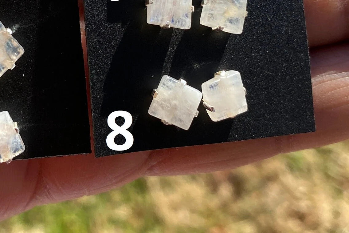 Tiny Raw Rainbow Natural Moonstone Gemstone Stud Earrings, Sterling Silver Earrings, Prong Stud Earring, Crystal Stud, June Birthstone