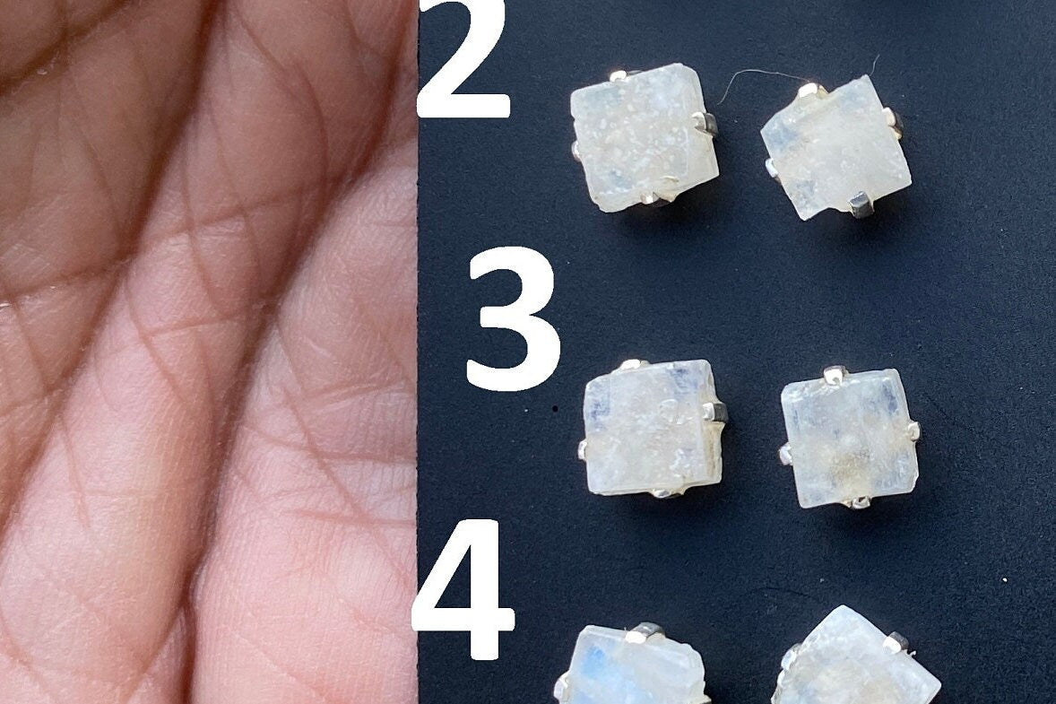 Small Raw Moonstone Post Earrings, Sterling Silver Earrings, Prong Stud Earring, Rainbow Moonstone Earrings, Crystal Studs, June Birthstone,