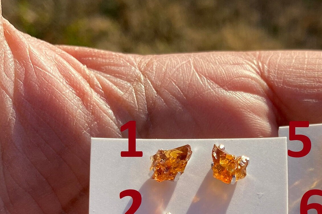 Tiny Raw Citrine Studs Earrings, Sterling Silver Earrings, Rough Citrine Sterling Silver Earring, Raw Citrine Earring, November Birthstone