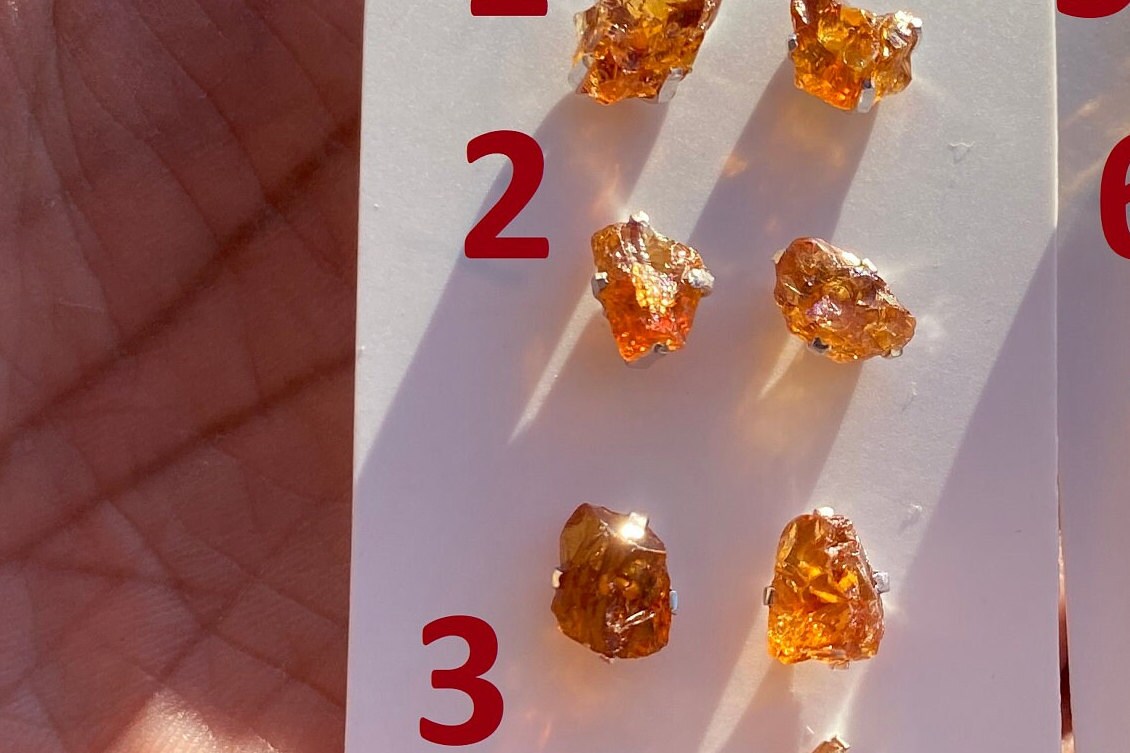 Tiny Raw Citrine Studs Earrings, Sterling Silver Earrings, Rough Citrine Sterling Silver Earring, Raw Citrine Earring, November Birthstone