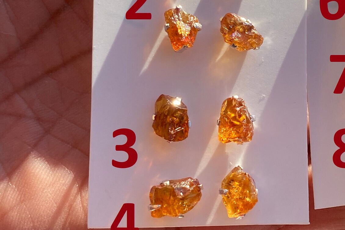 Tiny Raw Citrine Studs Earrings, Sterling Silver Earrings, Rough Citrine Sterling Silver Earring, Raw Citrine Earring, November Birthstone