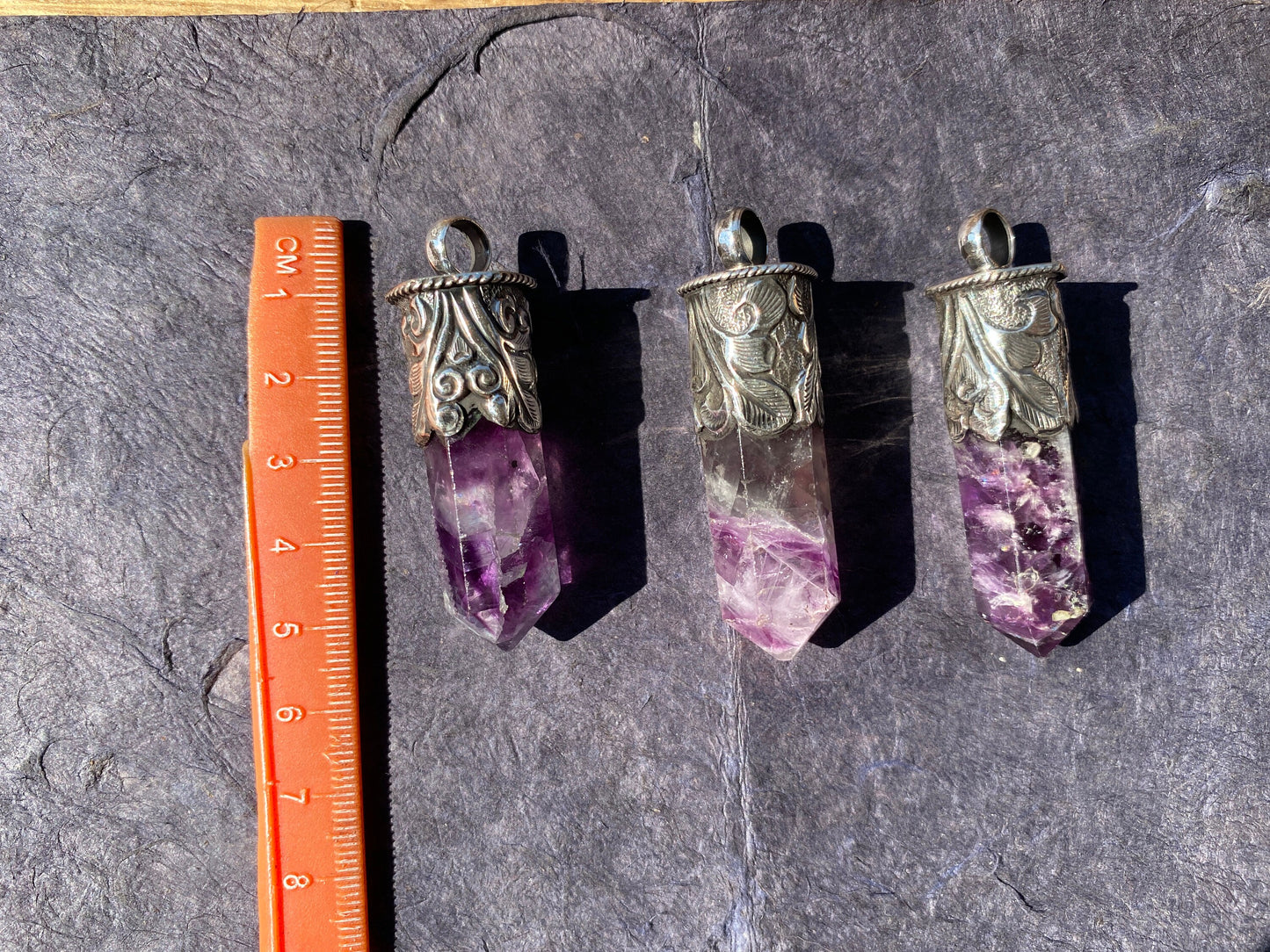Sterling Silver Pointed Fluorite Natural Stone Pendant, Healing Point Crystal, Fluorite Gemstone Point, Rainbow Fluorite, Tibetan Pendant