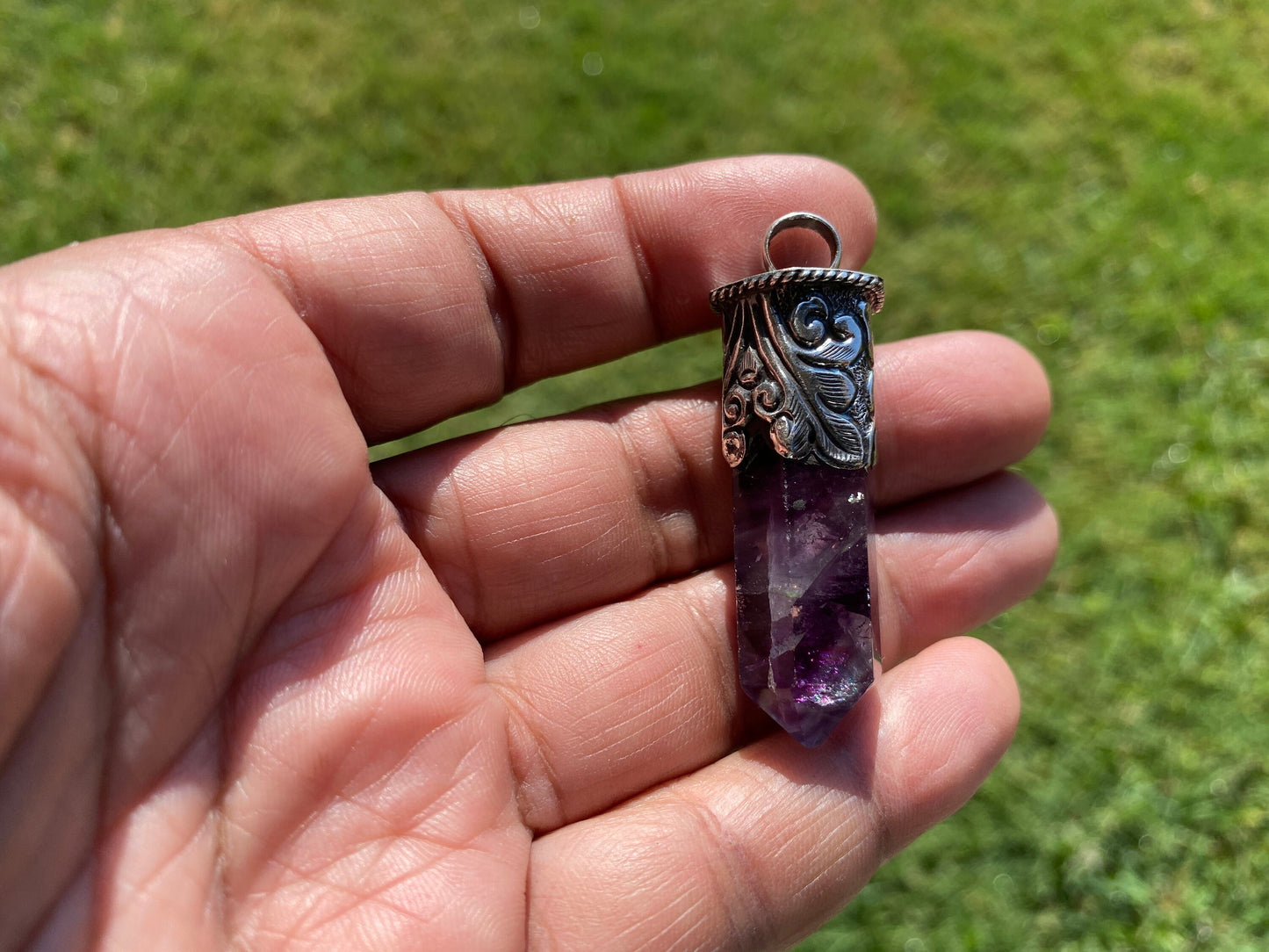 Sterling Silver Pointed Fluorite Natural Stone Pendant, Healing Point Crystal, Fluorite Gemstone Point, Rainbow Fluorite, Tibetan Pendant