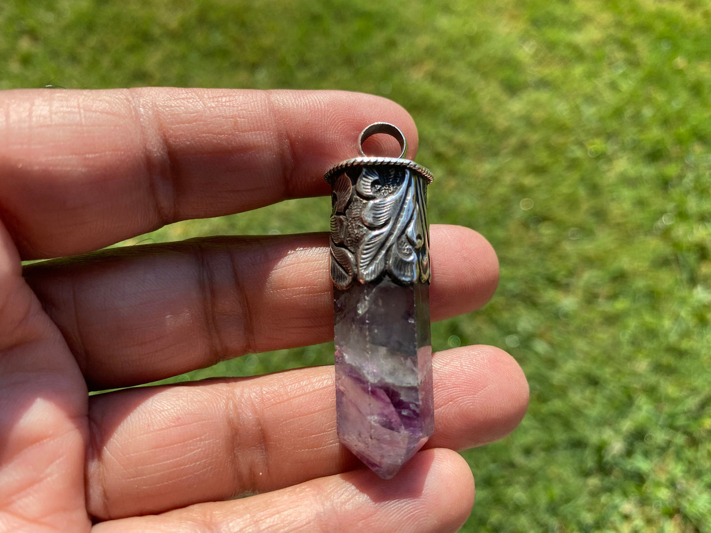 Sterling Silver Pointed Fluorite Natural Stone Pendant, Healing Point Crystal, Fluorite Gemstone Point, Rainbow Fluorite, Tibetan Pendant