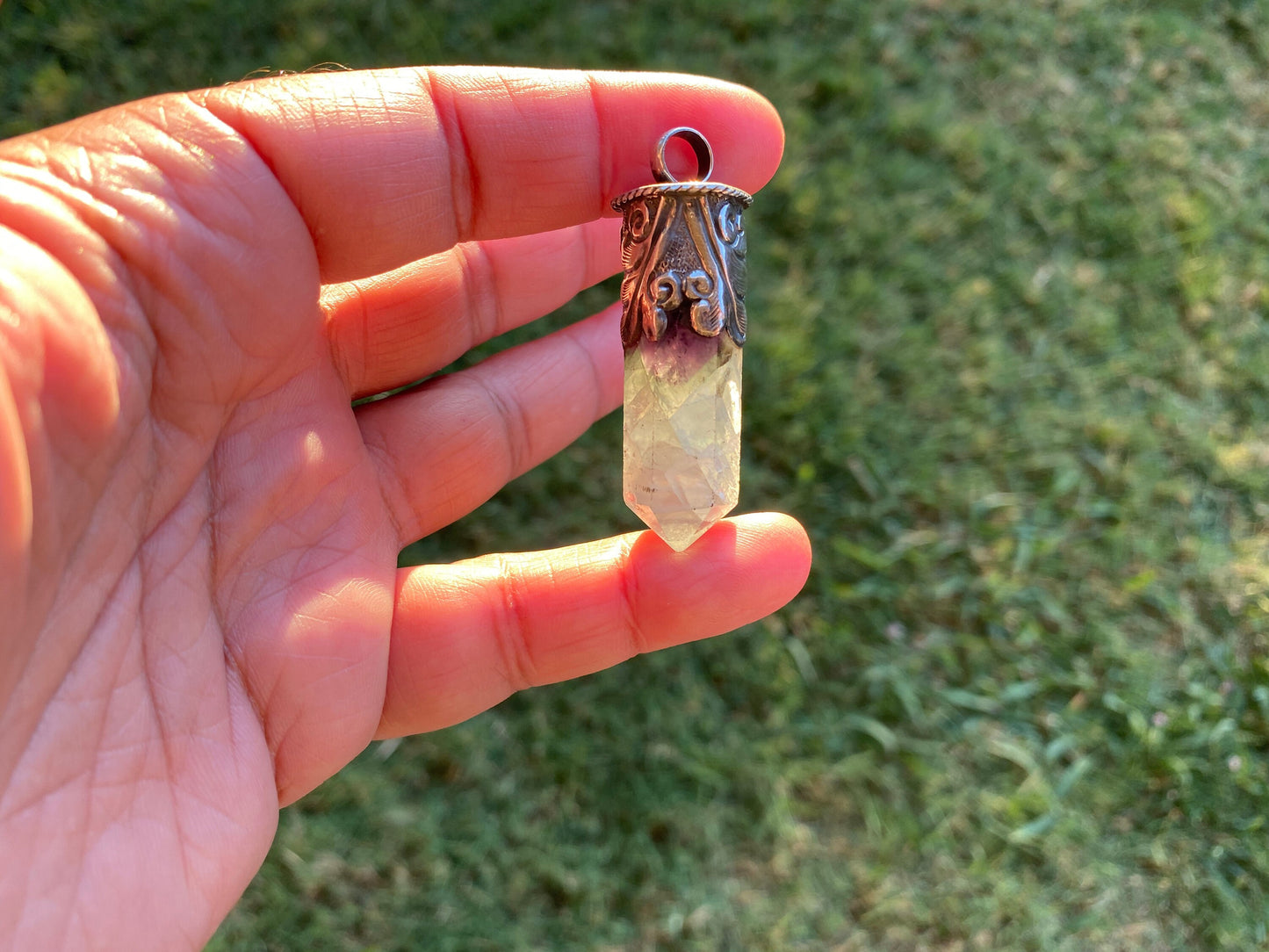 Sterling Silver Rainbow Fluorite Crystal Point Small Pendant, Healing Point Crystal, Fluorite Gemstone Point, Natural Fluorite Crystal Point