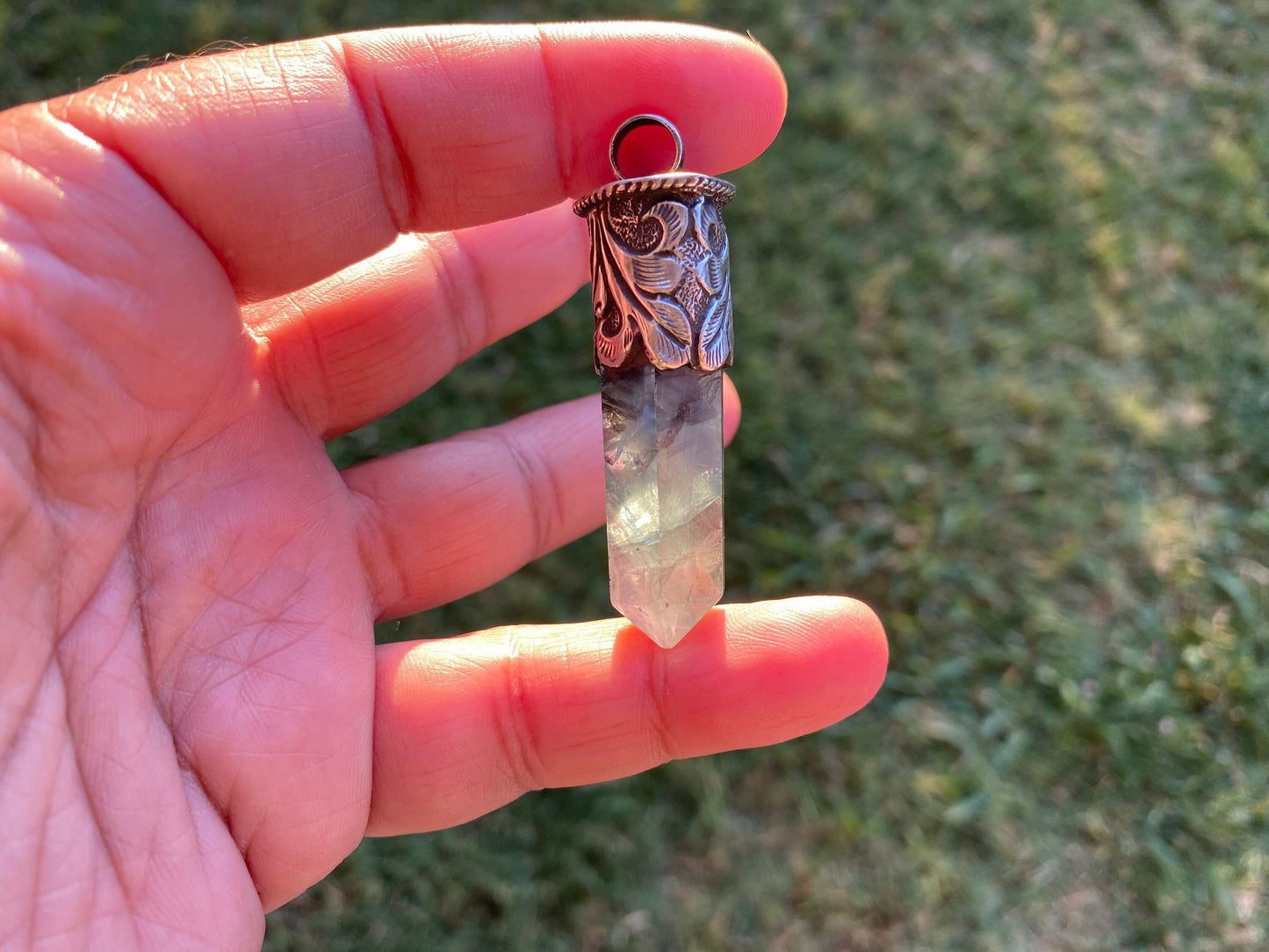 Sterling Silver Rainbow Fluorite Crystal Point Small Pendant, Healing Point Crystal, Fluorite Gemstone Point, Natural Fluorite Crystal Point
