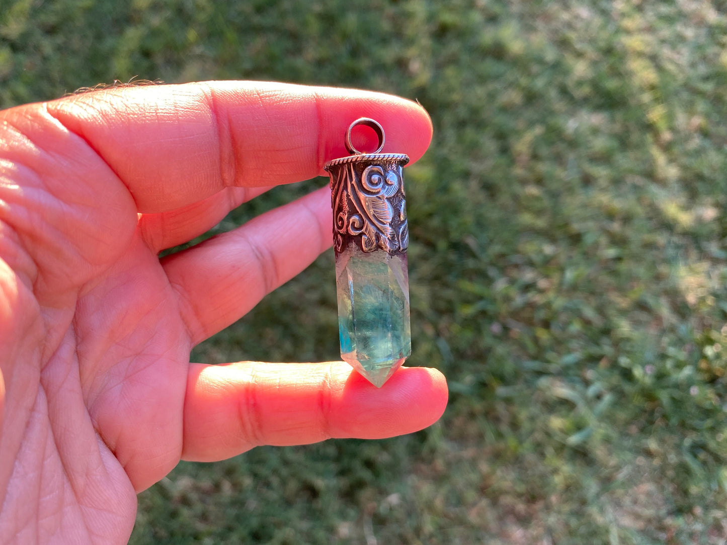 Sterling Silver Rainbow Fluorite Crystal Point Small Pendant, Healing Point Crystal, Fluorite Gemstone Point, Natural Fluorite Crystal Point