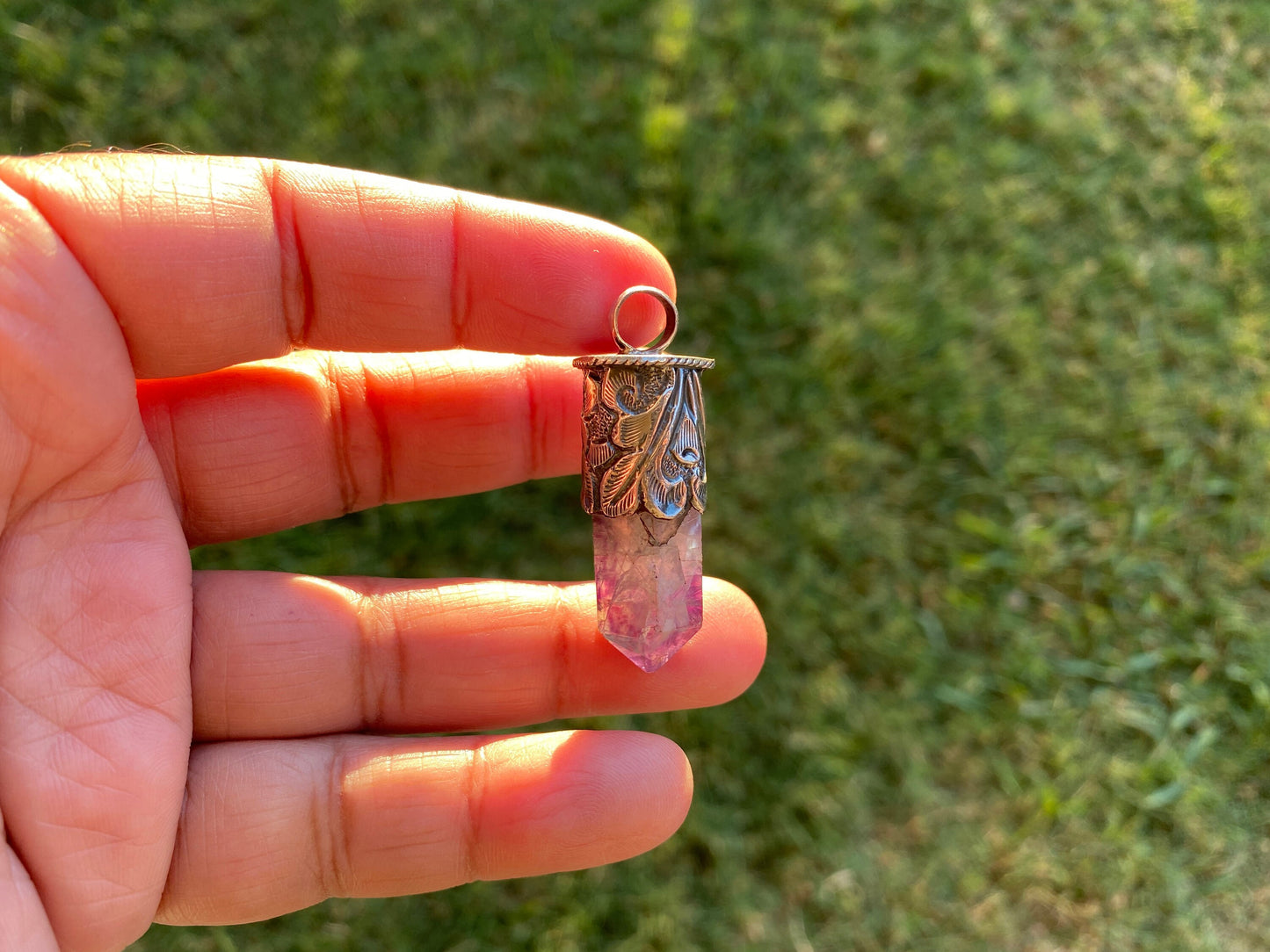 Sterling Silver Rainbow Fluorite Crystal Point Small Pendant, Healing Point Crystal, Fluorite Gemstone Point, Natural Fluorite Crystal Point