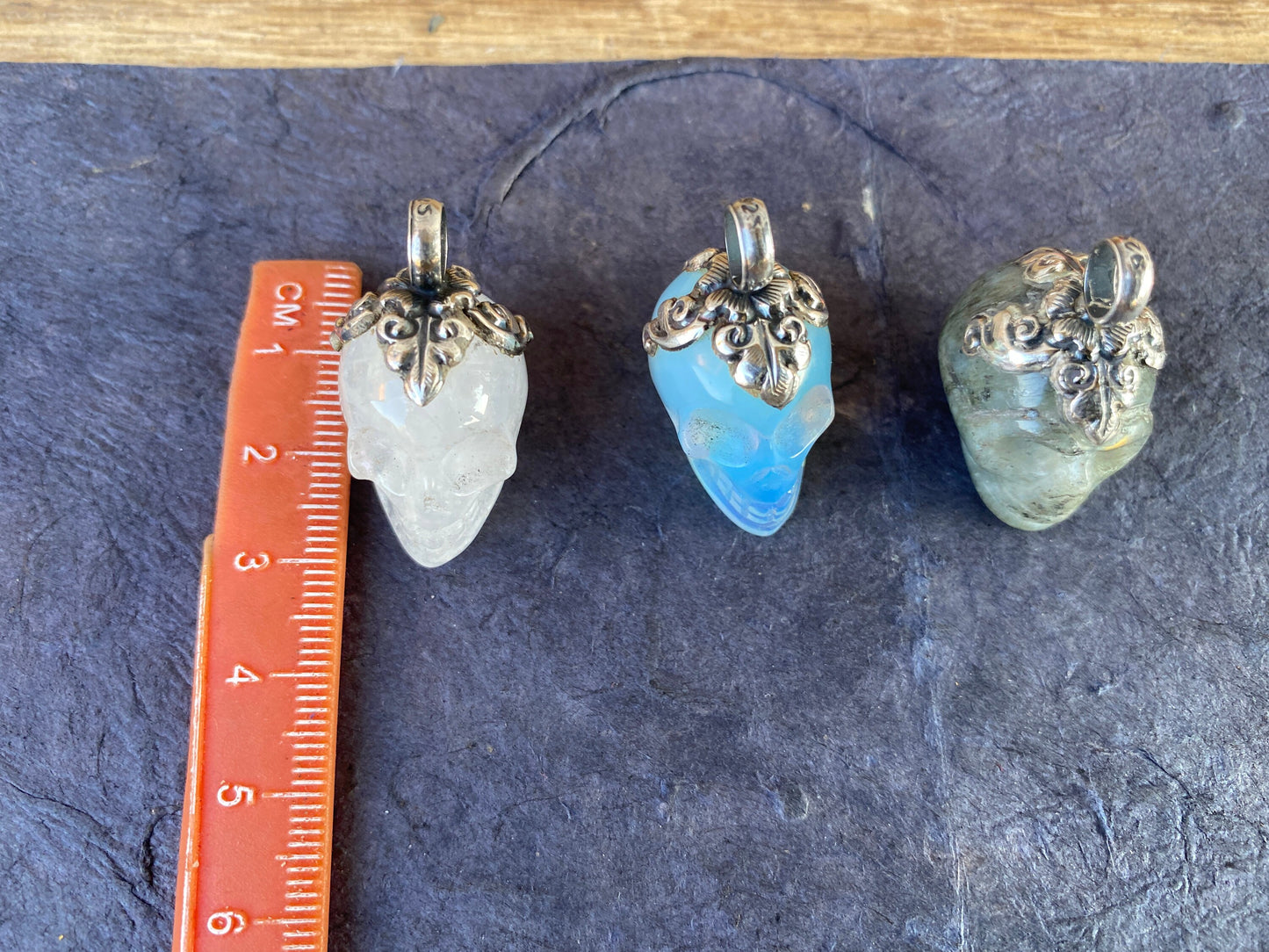 Sterling Silver Small Carved Skull Crystal Pendant, Opalite Crystal Skull Pendant, Halloween Jewelry, Gothic Spiritual Skull, Gemstone Skull