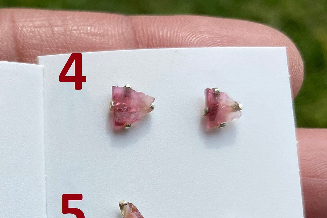 Raw Watermelon Tourmaline Stud Earring, Sterling Silver Studs, Rough Gemstone Earrings, Raw Tourmaline Stud Earrings, Natural Stone Jewelry
