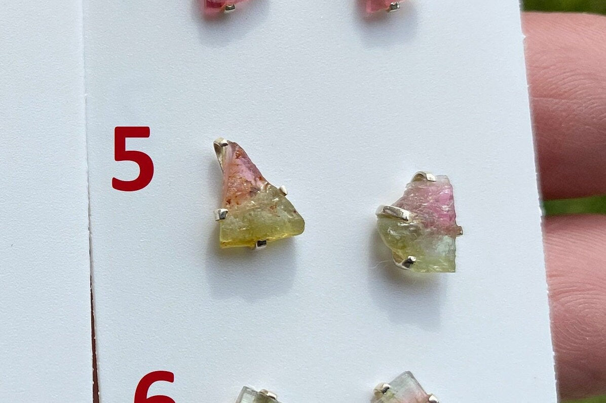 Raw Watermelon Tourmaline Stud Earring, Sterling Silver Studs, Rough Gemstone Earrings, Raw Tourmaline Stud Earrings, Natural Stone Jewelry