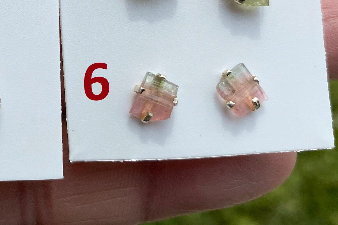 Raw Watermelon Tourmaline Stud Earring, Sterling Silver Studs, Rough Gemstone Earrings, Raw Tourmaline Stud Earrings, Natural Stone Jewelry