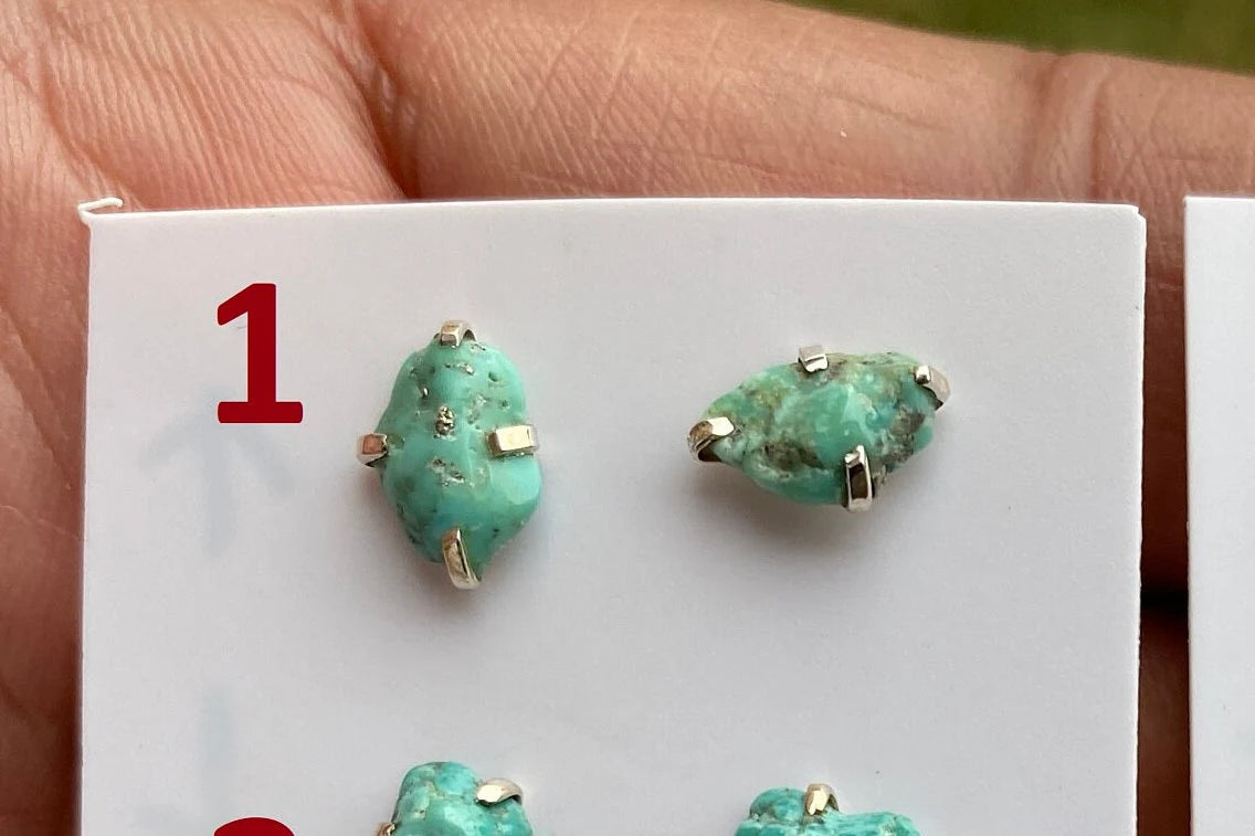 Small Raw Natural Turquoise Stud Earrings, Sterling Silver, Blue Stone Earrings, Turquoise Jewelry, Prong Stud Earring, December Birthstone