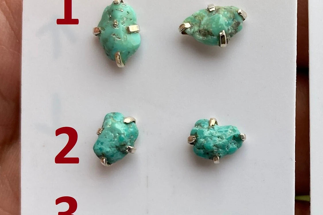 Small Raw Natural Turquoise Stud Earrings, Sterling Silver, Blue Stone Earrings, Turquoise Jewelry, Prong Stud Earring, December Birthstone