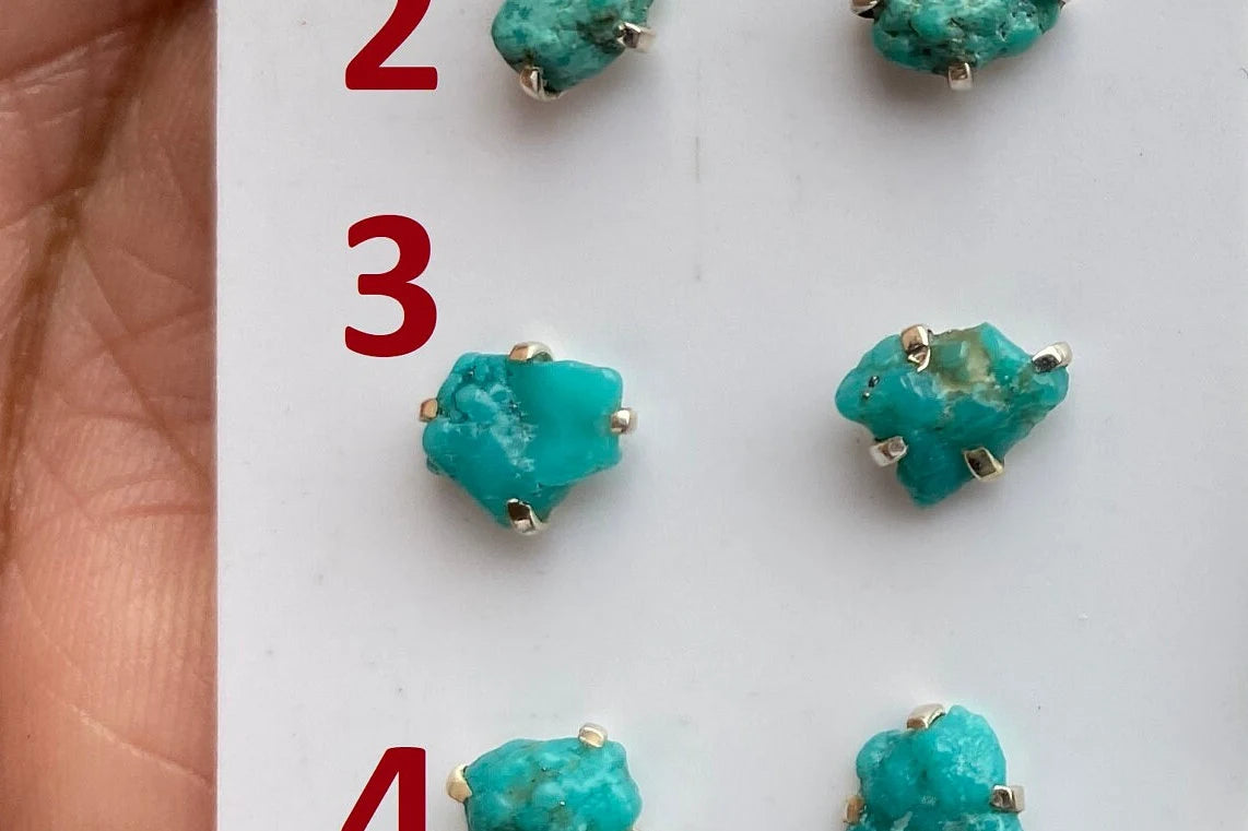 Small Raw Natural Turquoise Stud Earrings, Sterling Silver, Blue Stone Earrings, Turquoise Jewelry, Prong Stud Earring, December Birthstone