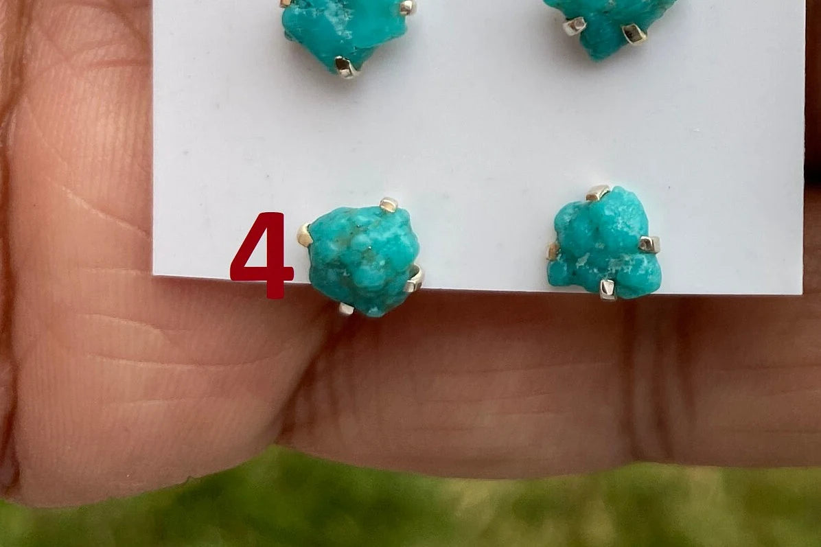 Small Raw Natural Turquoise Stud Earrings, Sterling Silver, Blue Stone Earrings, Turquoise Jewelry, Prong Stud Earring, December Birthstone