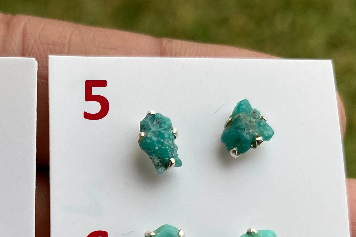Small Raw Natural Turquoise Stud Earrings, Sterling Silver, Blue Stone Earrings, Turquoise Jewelry, Prong Stud Earring, December Birthstone