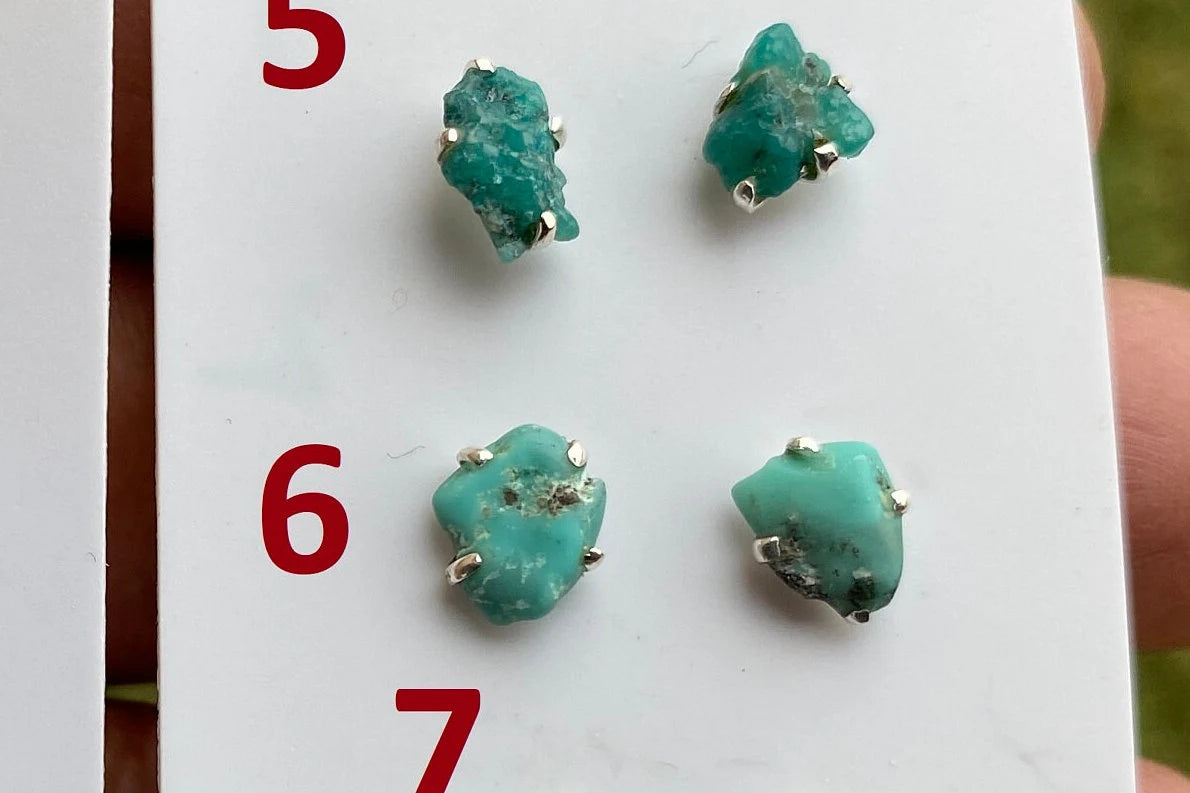 Small Raw Natural Turquoise Stud Earrings, Sterling Silver, Blue Stone Earrings, Turquoise Jewelry, Prong Stud Earring, December Birthstone