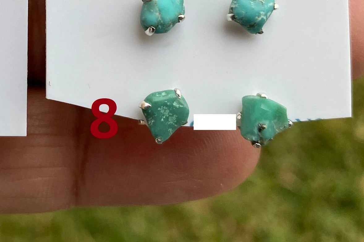 Small Raw Natural Turquoise Stud Earrings, Sterling Silver, Blue Stone Earrings, Turquoise Jewelry, Prong Stud Earring, December Birthstone