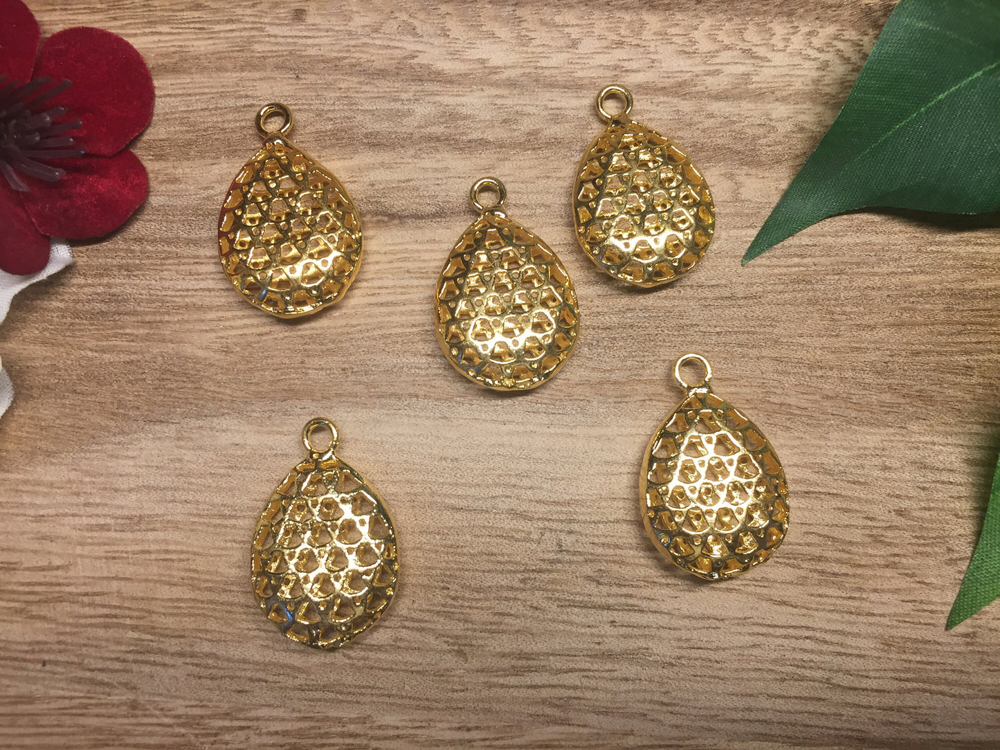 Tear Drop Charm /Pendant, 18K Gold Overlay Over Brass, Charms for Earring Necklace Bracelets, Bridesmaids Pendant, Findings,Jewelry Supplies