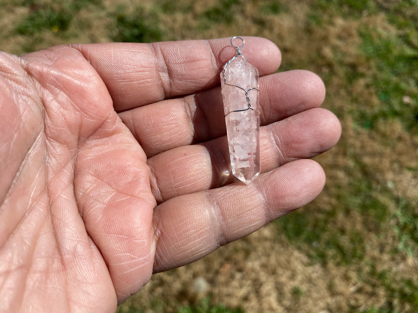 Terminated Pointed Silver Plated Wire Wrapped Gemstone, Crown Chakra, Healing Stone, Bridesmaids Jewelry, Cleansing Stone, Quartz Pendants