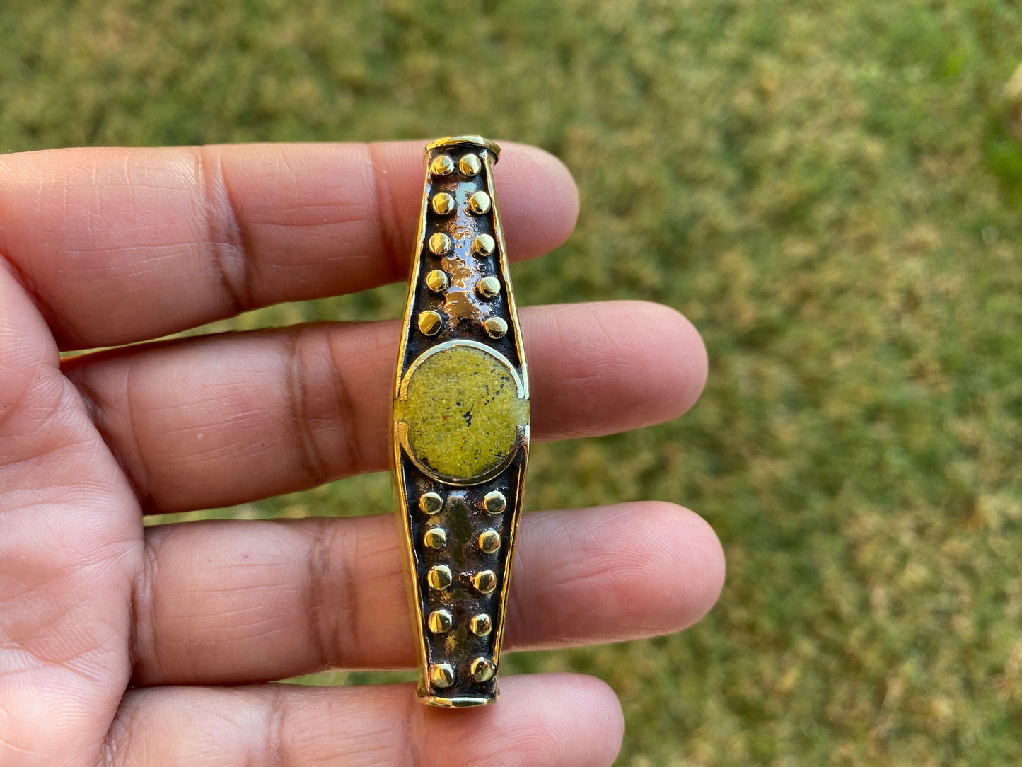 Tibetan Brass Guru Bead, Turquoise, Coral or Lapis Inlaid, Himalayan Bead for Necklace, Bracelet Charm, Mala Bead, Hill Tribe Center Bead