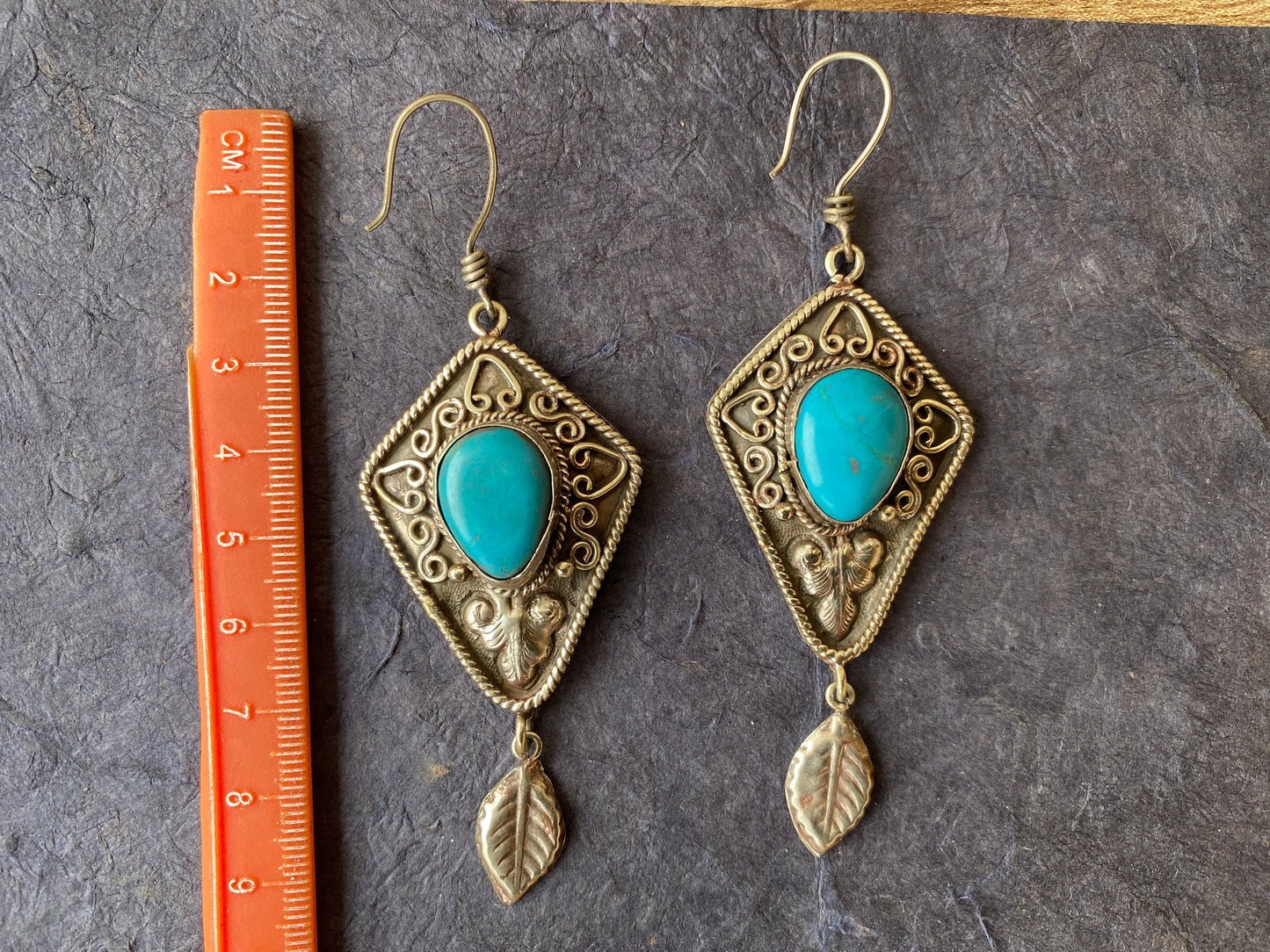 Tibetan Designs Earrings, Made with Tibetan Silver Howlite Turquoise Stone, Tribal Earrings, Bohemian Earrings, Gift for Wife, Light Weight