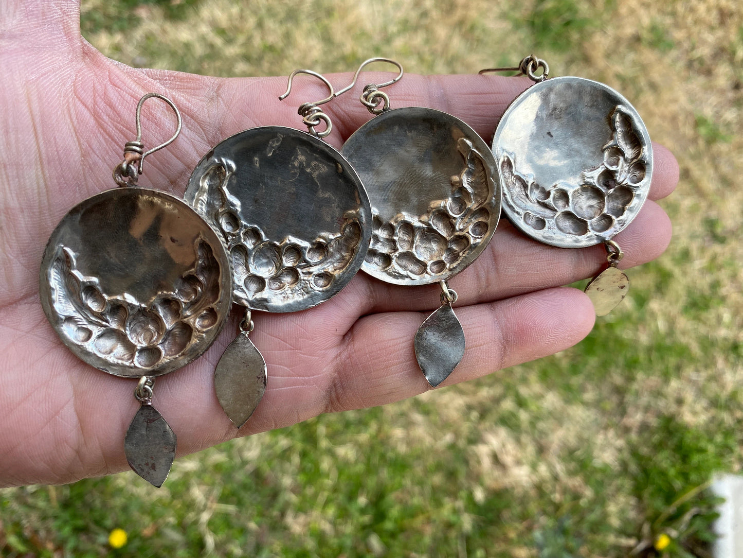 Tibetan Designs Earrings, Made with Tibetan Silver & Green Agate or Purple Agate Stone, Tribal Earrings, Bohemian Earrings, Gift for Wife