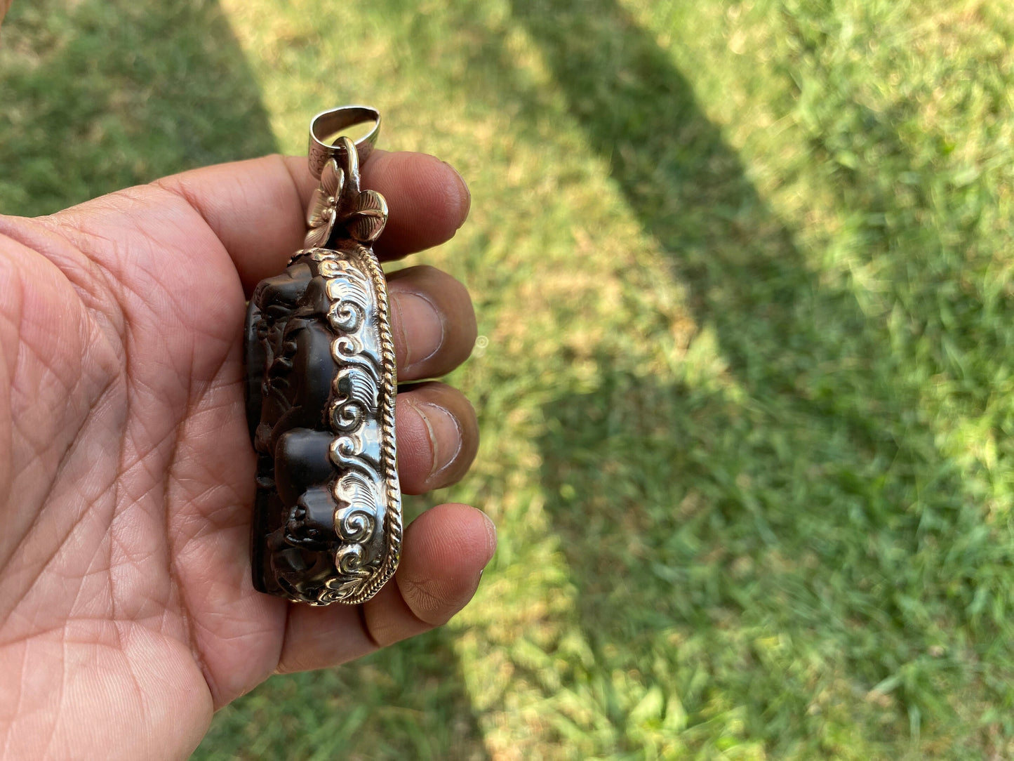 Tibetan God Tibetan Silver Pendant, Black Obsidian Jewelry, Tibetan Buddhist Jewelry, Unique Jewelry, Religious Jewelry, Symbolic Jewelry