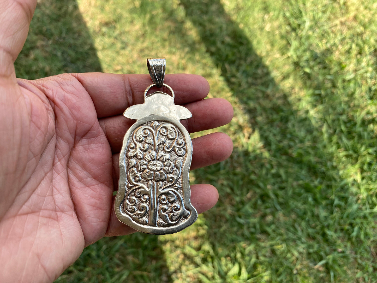 Tibetan God Tibetan Silver Pendant, Black Obsidian Jewelry, Tibetan Buddhist Jewelry, Unique Jewelry, Religious Jewelry, Symbolic Jewelry