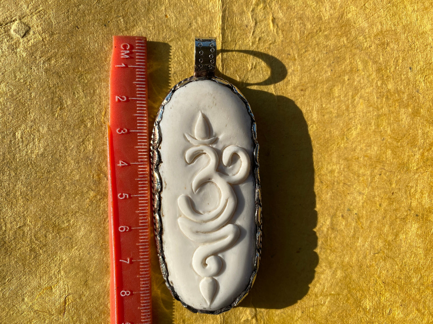 Tibetan Ohm Mani Mantra Hand Carved Buffalo Bone Tibetan Silver Pendant, For Men or Women, Yoga Meditation Jewelry, Unisex Chakra Pendant