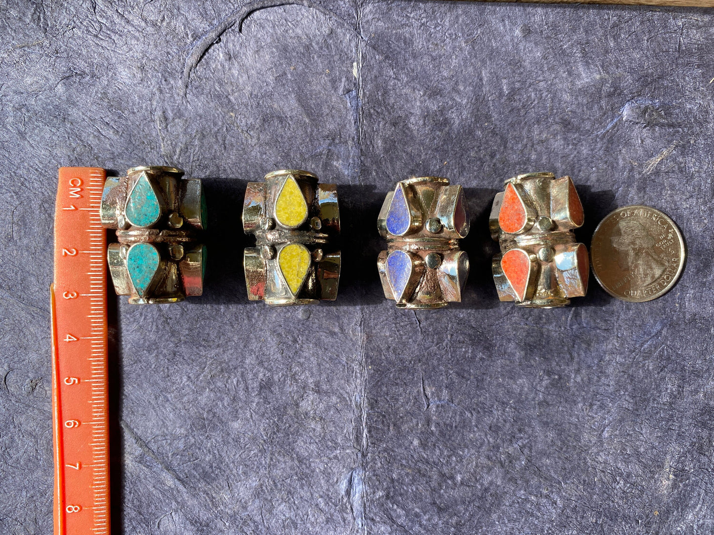 Tibetan Silver Focal Bead, Turquoise, Coral, Lapis Inlaid, Bead for Necklace, Bracelet Charm, Mala Bead, Hill Tribe Center Bead