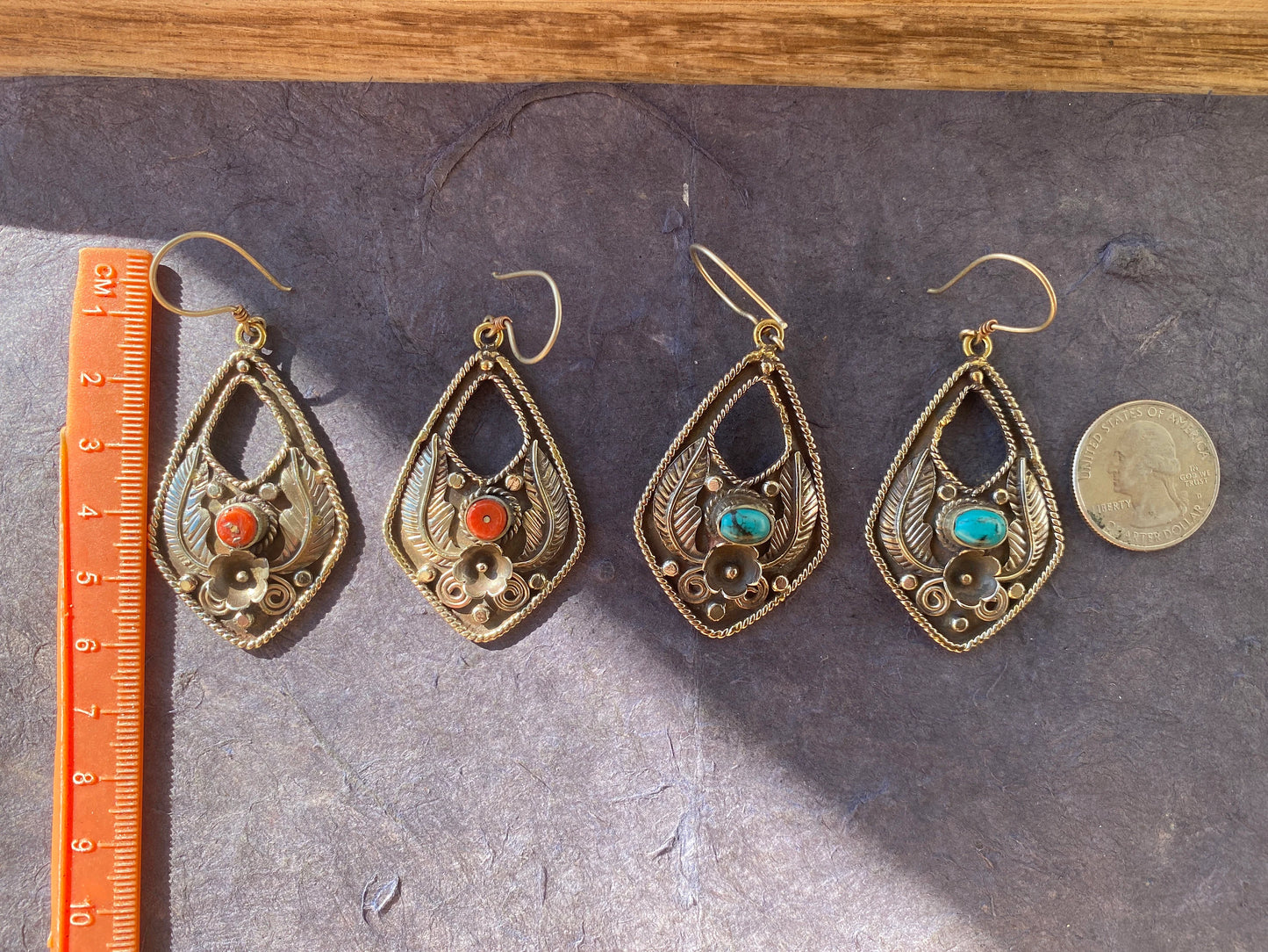 Tibetan Silver Large Earrings, Turquoise or Red Coral, Birthstone Earrings, Birthday Gift, Dangle Earrings, Bridesmaid Earring, Light Weight