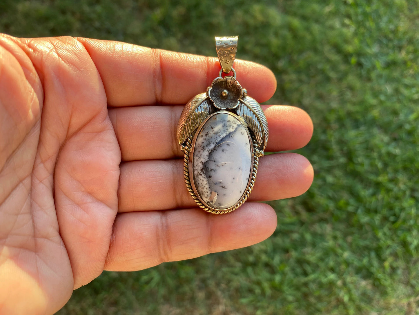 Dendritic Opal Agate Natural Gemstone, Tibetan Silver Pendant, Handcrafted Jewelry, Natural Stone Jewelry, Pendant for Necklace, Boho Chic